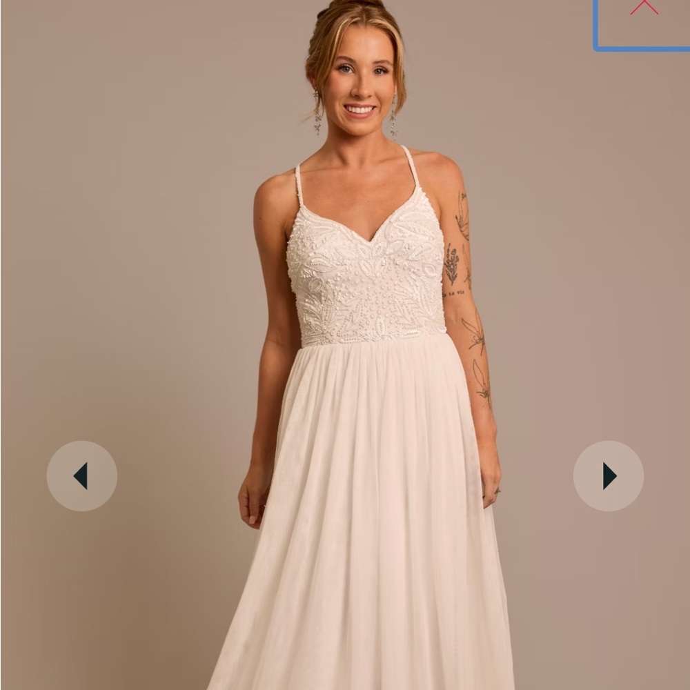 Beaded Mesh Spaghetti Strap A-Line Wedding Dress| Davids Bridal